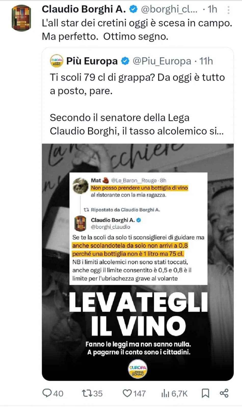 Claudio Borghi e il Vino: "Una Bottiglia Prima di Guidare? È Sicuro!"